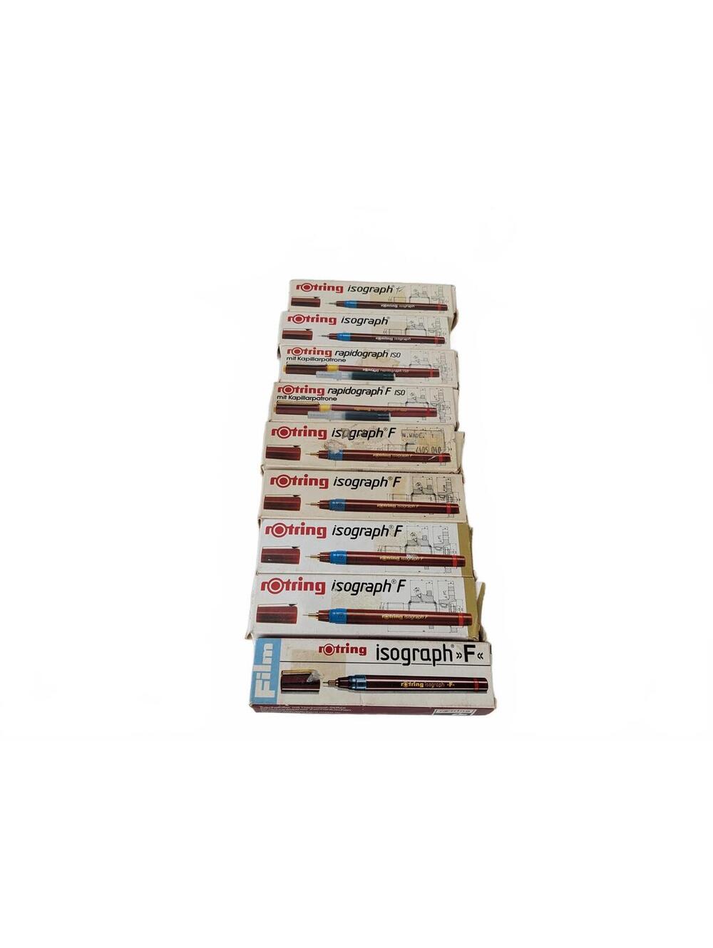 Rotring Isograph F ISO Technical Drawing Pens Germany 9x Drafting Sz 0.5 1.4 2.0